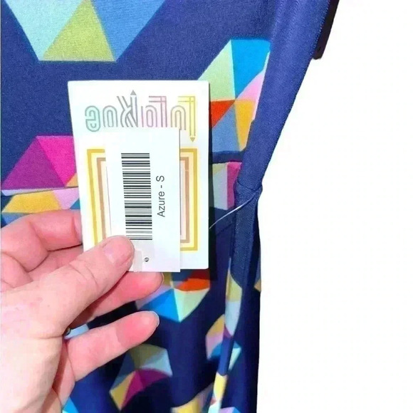 Lularoe small blue geometric slinky Azure skirt. NWT. A-Line, wide waistband - Picture 3 of 5